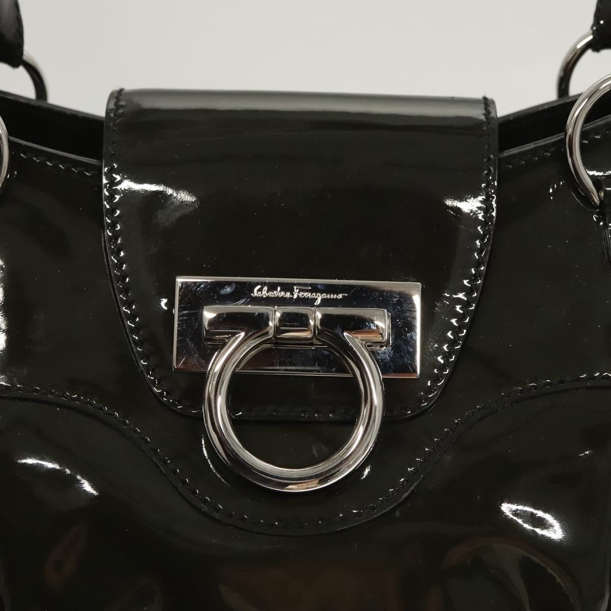 Salvatore Ferragamo Salvatore Ferragamo Gancini Hand Bag Enamel Green Silver Authentic 126114