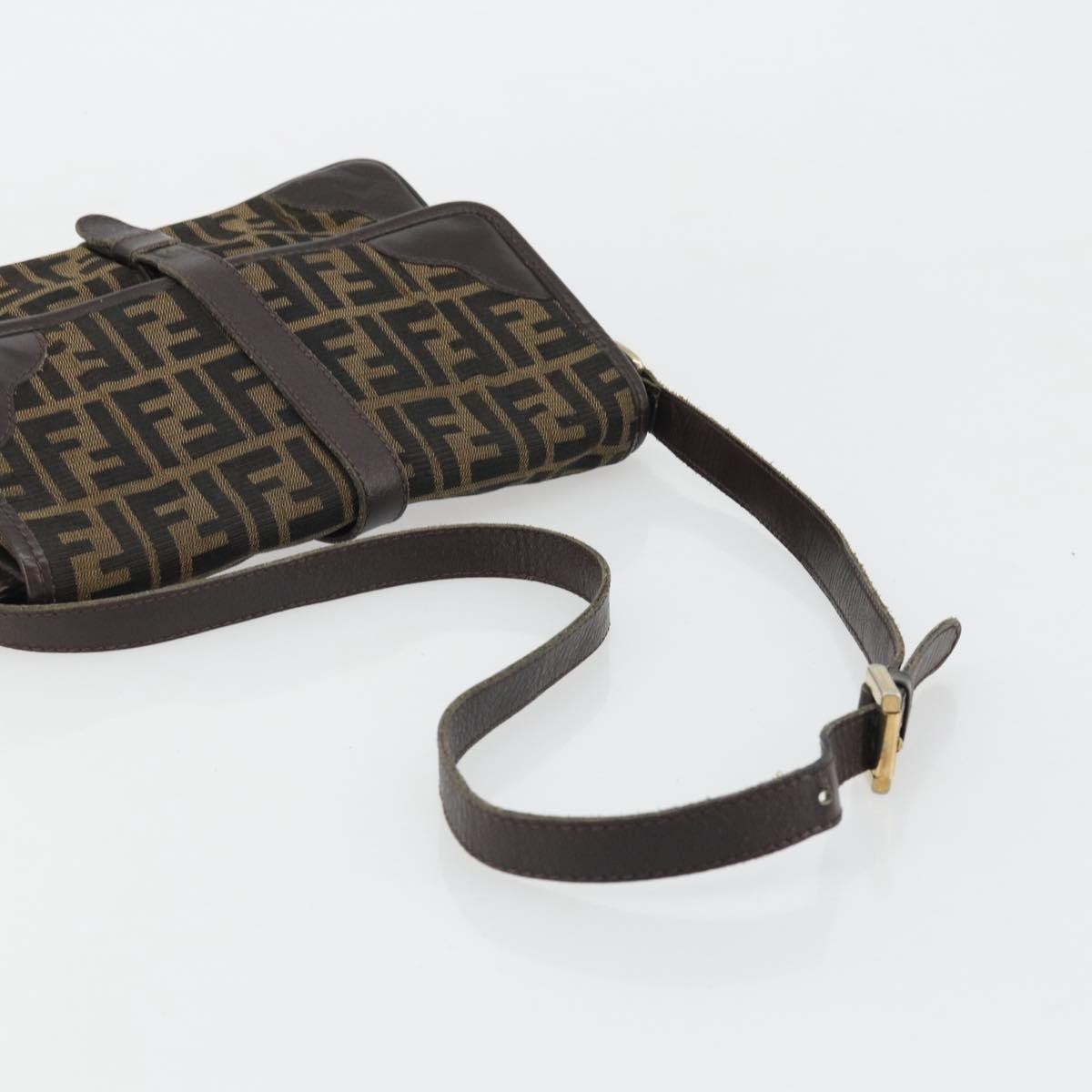 Fendi FENDI Zucca Canvas Shoulder Bag Black Brown Authentic YKZ1111