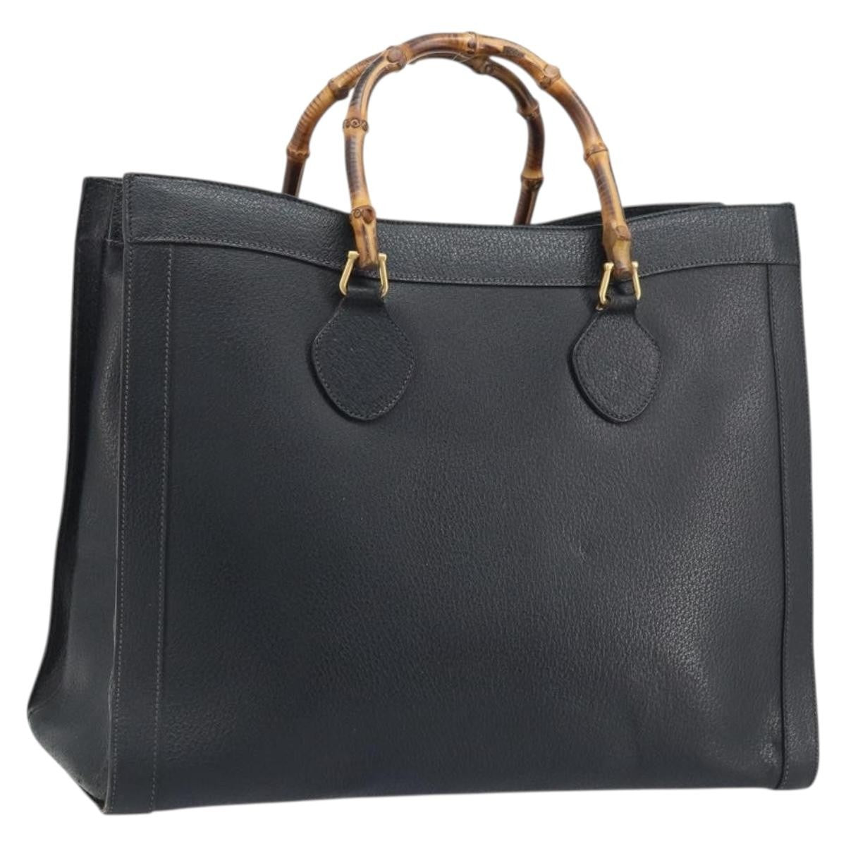 Gucci GUCCI Bamboo Tote Bag Leather Black Gold 002 1186 0259 Authentic 174576
