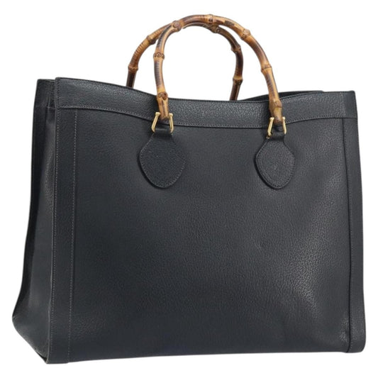 Gucci GUCCI Bamboo Tote Bag Leather Black Gold 002 1186 0259 Authentic 174576