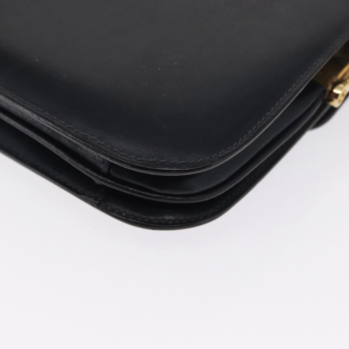 Celine CELINE Horse Carriage Shoulder Bag Leather Navy Gold Authentic 162409