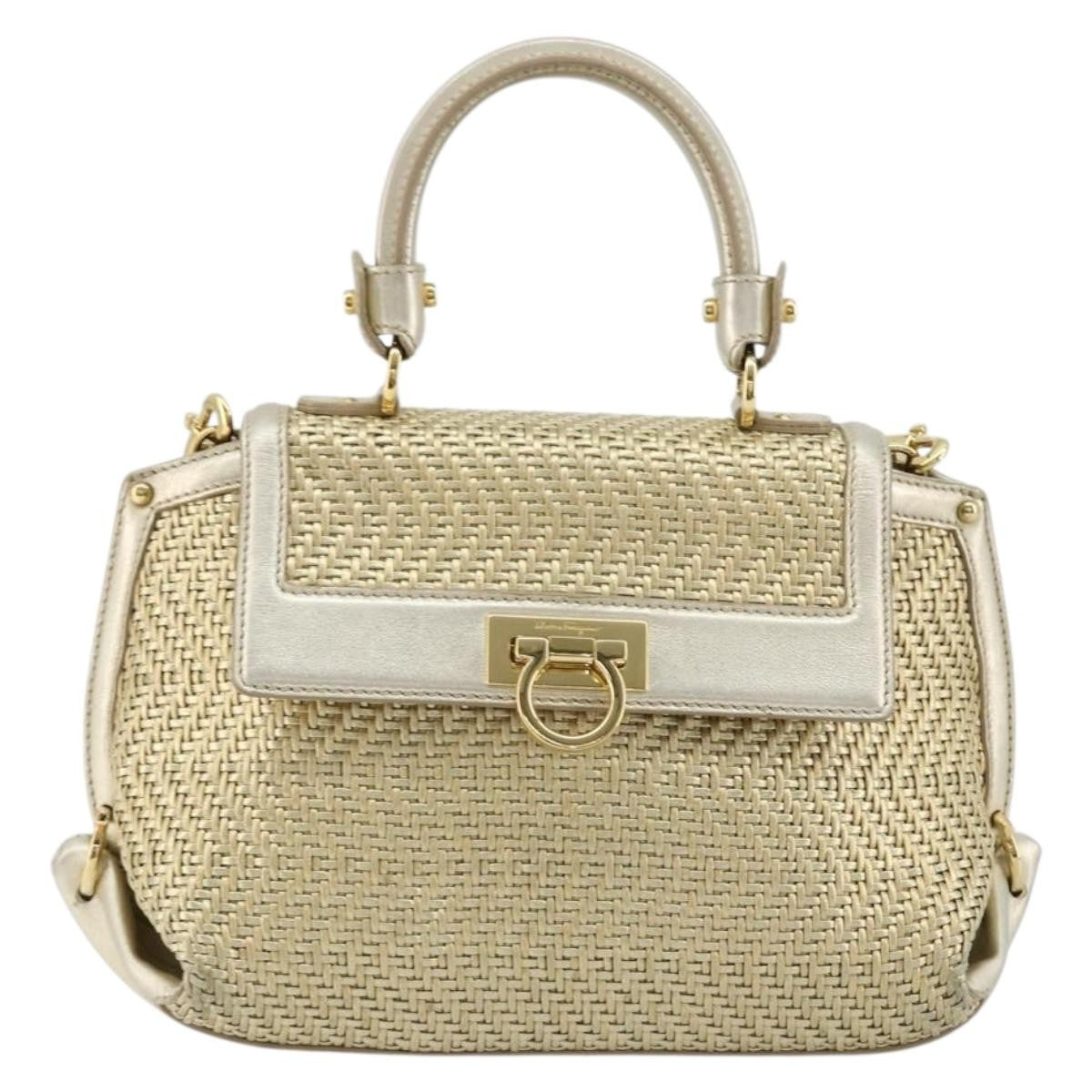 Salvatore Ferragamo Salvatore Ferragamo Sofia Gancini Hand Bag Leather 2way Gold Authentic 179912A