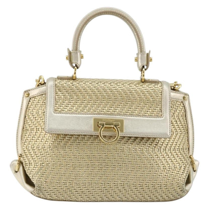 Salvatore Ferragamo Salvatore Ferragamo Sofia Gancini Hand Bag Leather 2way Gold Authentic 179912A