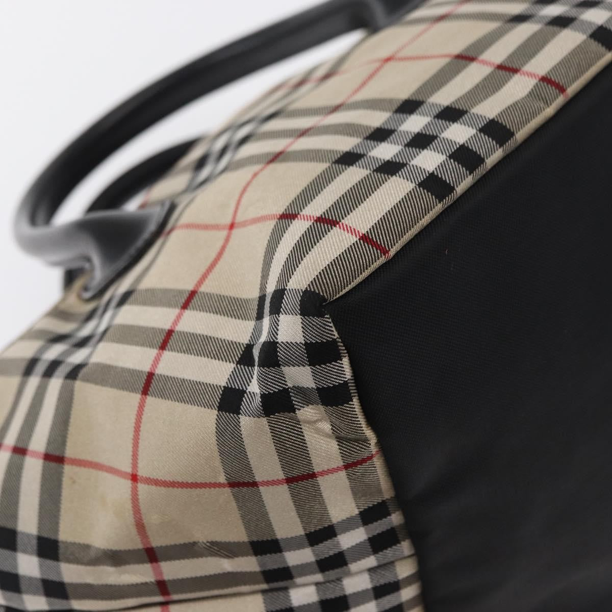 Burberry BURBERRY Nova Check Blue Label Hand Bag Nylon Beige Silver Authentic 169408