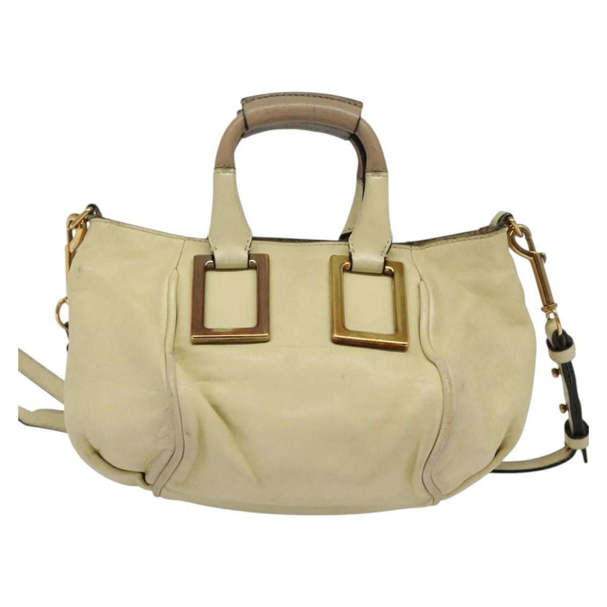 Chloé Chloé Chloe Etel Hand Bag Leather 2way Ivory Gold Authentic 138190