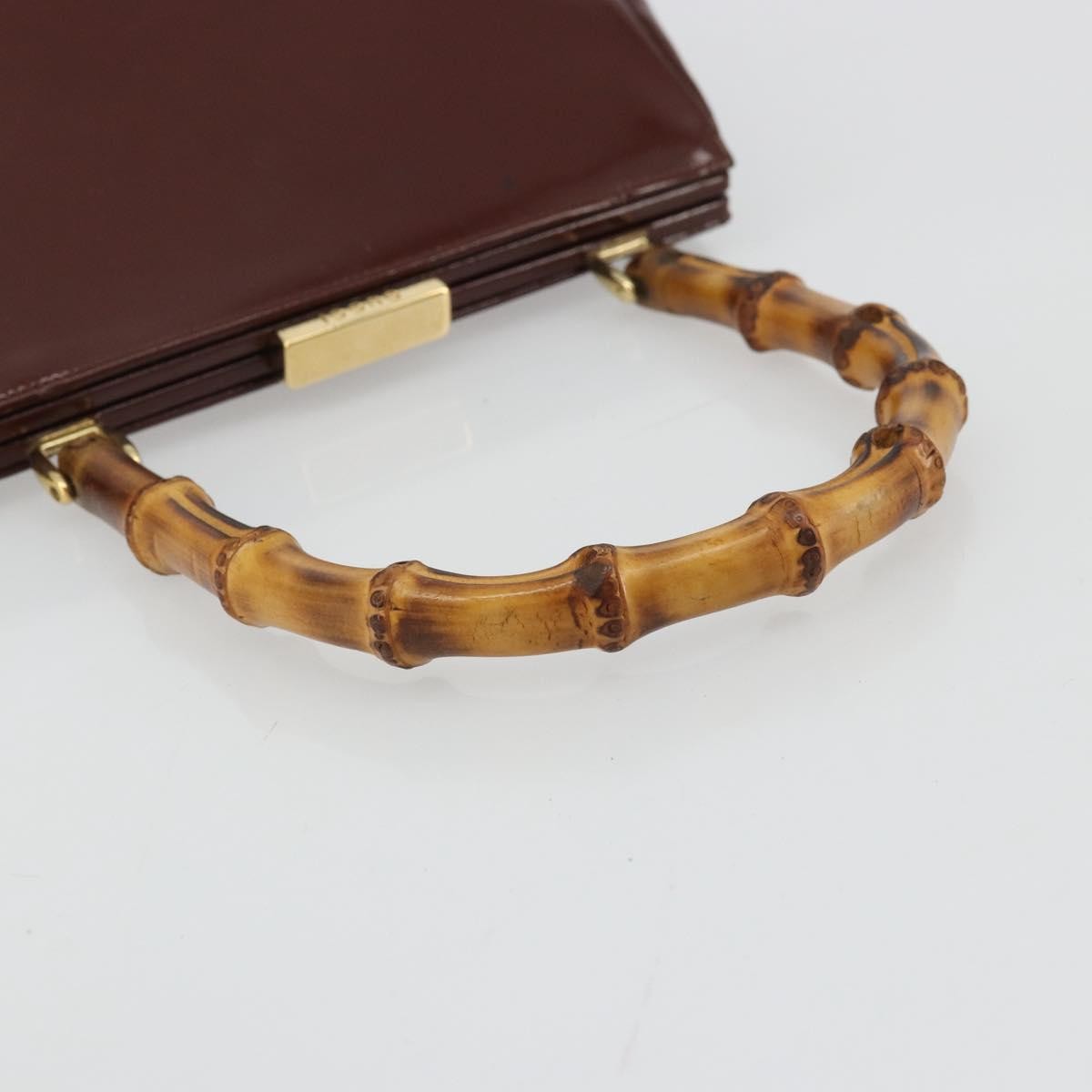 Gucci GUCCI Bamboo Hand Bag Patent leather Brown Gold 000 781 0295 Authentic 175307