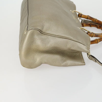 Gucci GUCCI Bamboo Hand Bag Leather 2way Beige Gold 323660 Authentic ka1163