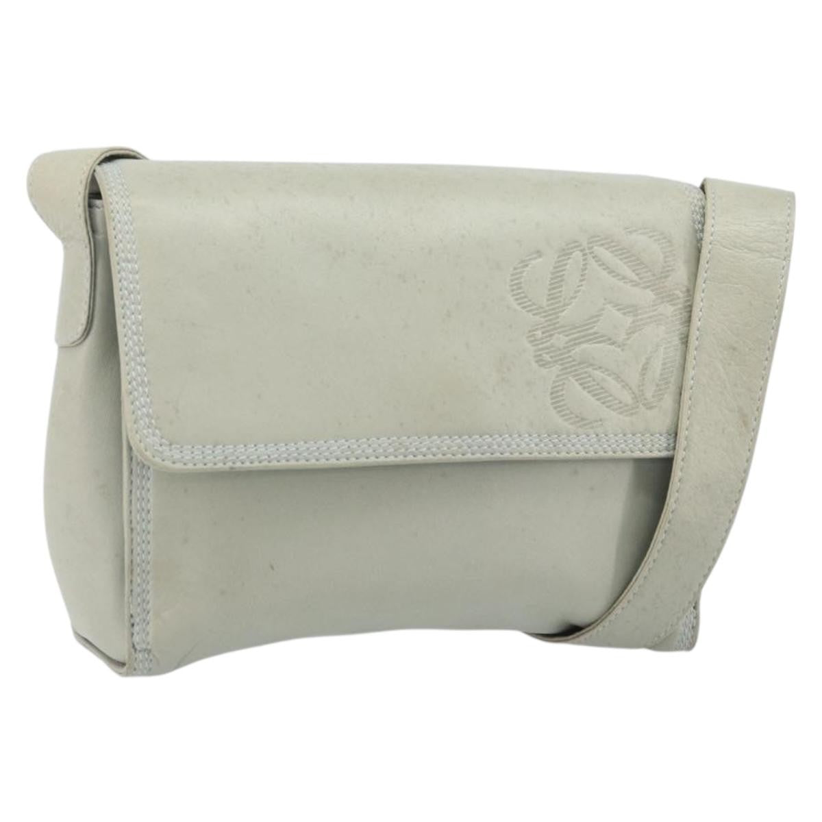Loewe LOEWE Anagram Shoulder Bag Leather Gray Gold Authentic 166708