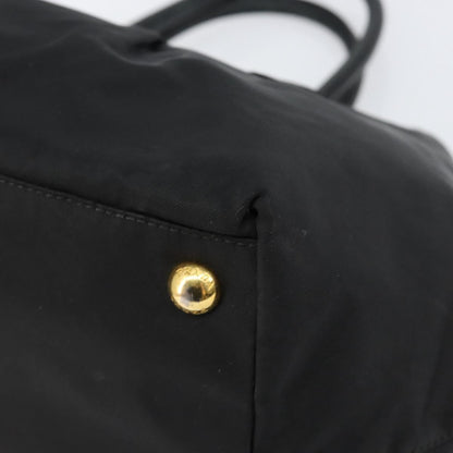 Prada PRADA ribbon Hand Bag Nylon Leather Black Gold Authentic 153236