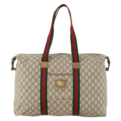 Gucci GUCCI GG Plus Supreme Web Sherry Line Boston Bag PVC Beige Authentic 173664