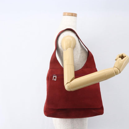 Gucci GUCCI Shoulder Bag Suede Red Silver Authentic 154502