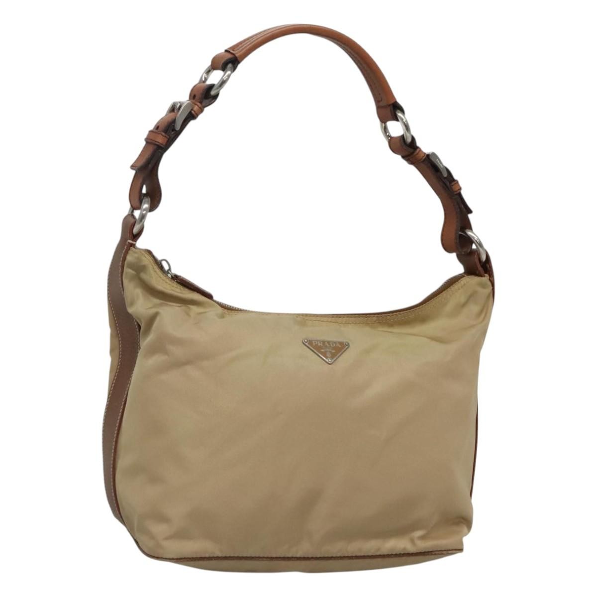 Prada PRADA Shoulder Bag Nylon Beige Silver Authentic 120393