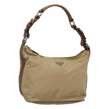 Prada PRADA Shoulder Bag Nylon Beige Silver Authentic 120393