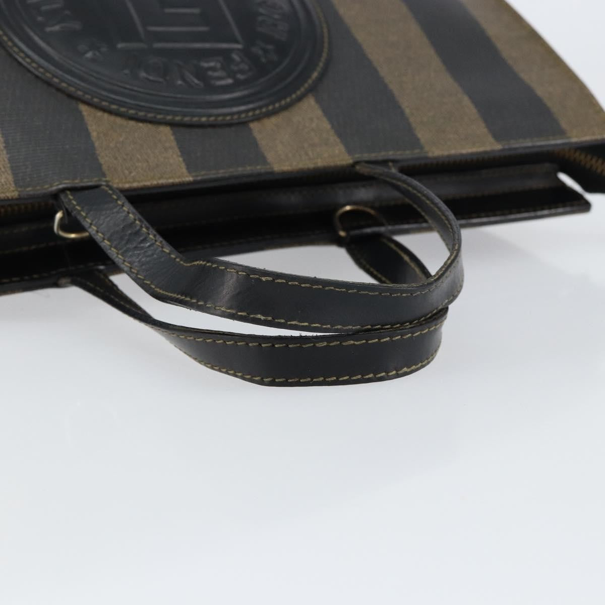 Fendi FENDI Pecan Canvas Hand Bag PVC Black Brown gold Authentic 150002