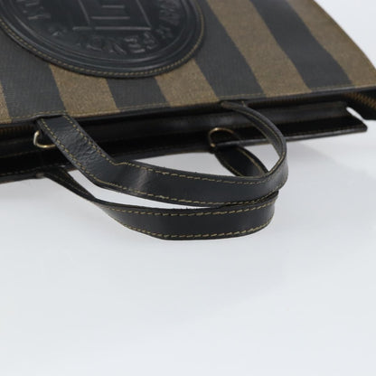 Fendi FENDI Pecan Canvas Hand Bag PVC Black Brown gold Authentic 150002