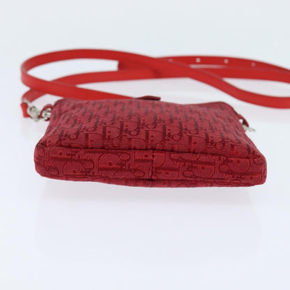 Dior Christian Dior Trotter Canvas Shoulder Bag Red Silver Authentic 147558
