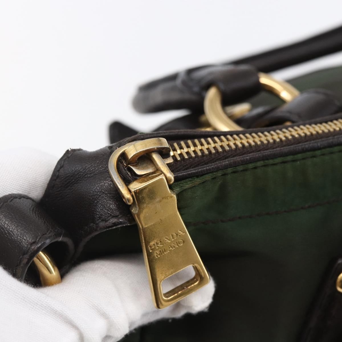 Prada PRADA Hand Bag Nylon 2way Khaki Gold Authentic 148290