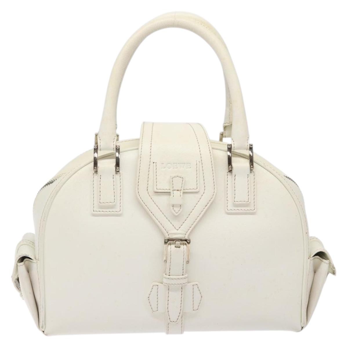 Loewe LOEWE Hand Bag Leather White Silver Authentic BA5296