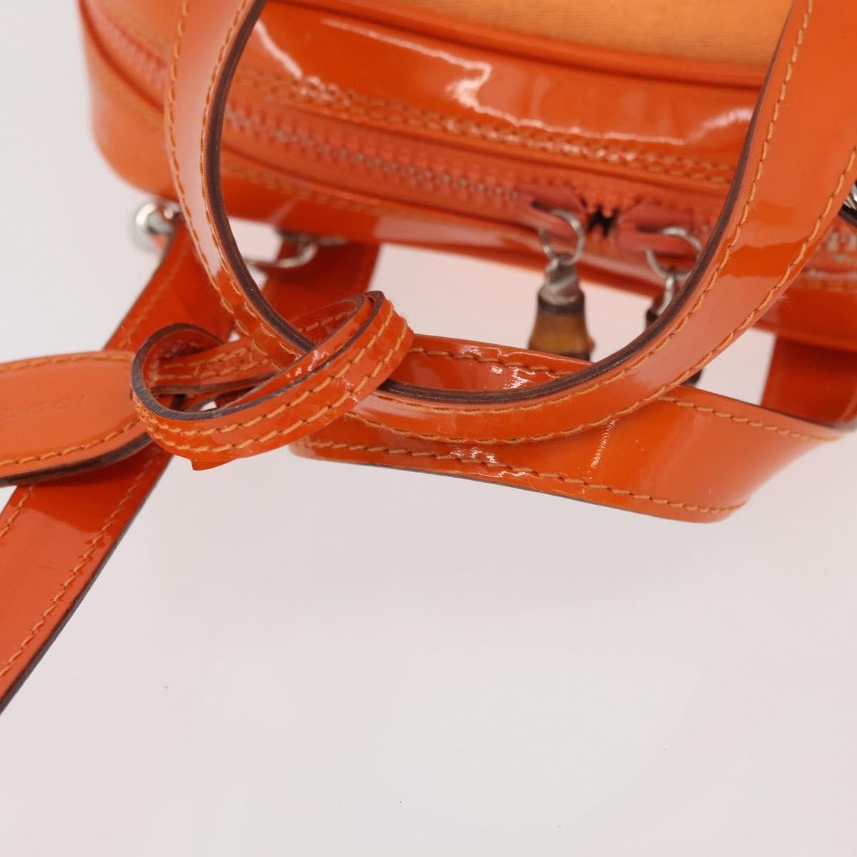 Gucci GUCCI Bamboo Hand Bag Patent leather 2way Orange Silver Authentic 162597