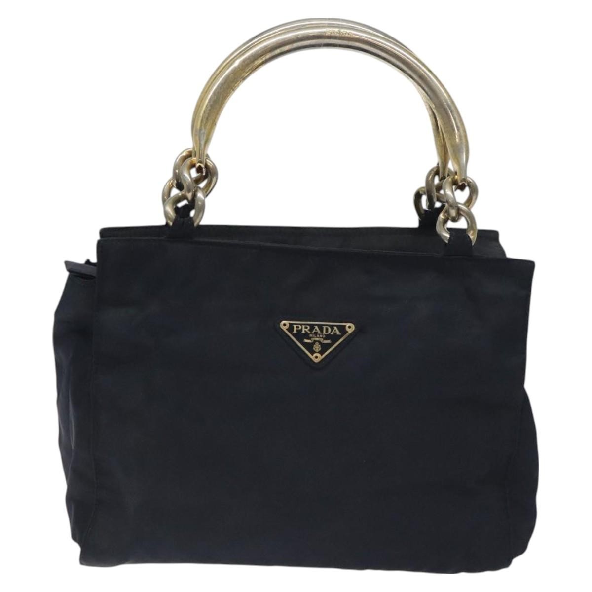 Prada PRADA Hand Bag Nylon Black Gold Authentic 127868