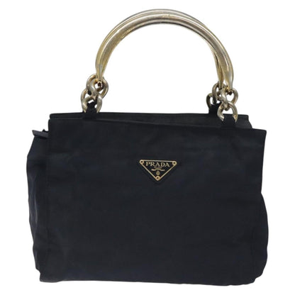 Prada PRADA Hand Bag Nylon Black Gold Authentic 127868