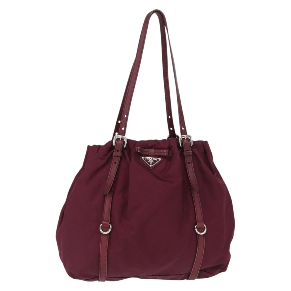 Prada PRADA Tote Bag Nylon Bordeaux Gold Authentic ep12877