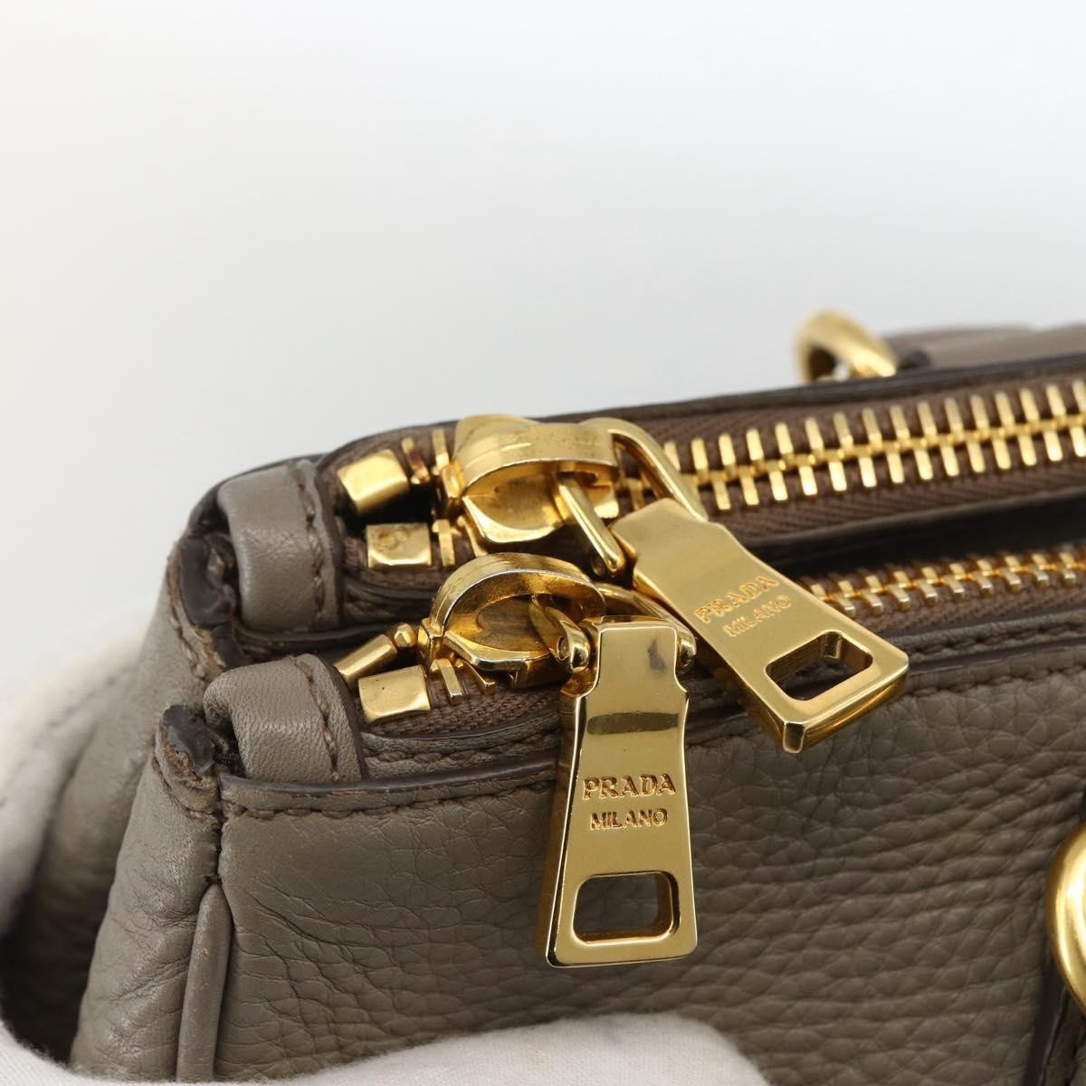 Prada PRADA Hand Bag Leather 2way Gray Gold Authentic bs33651