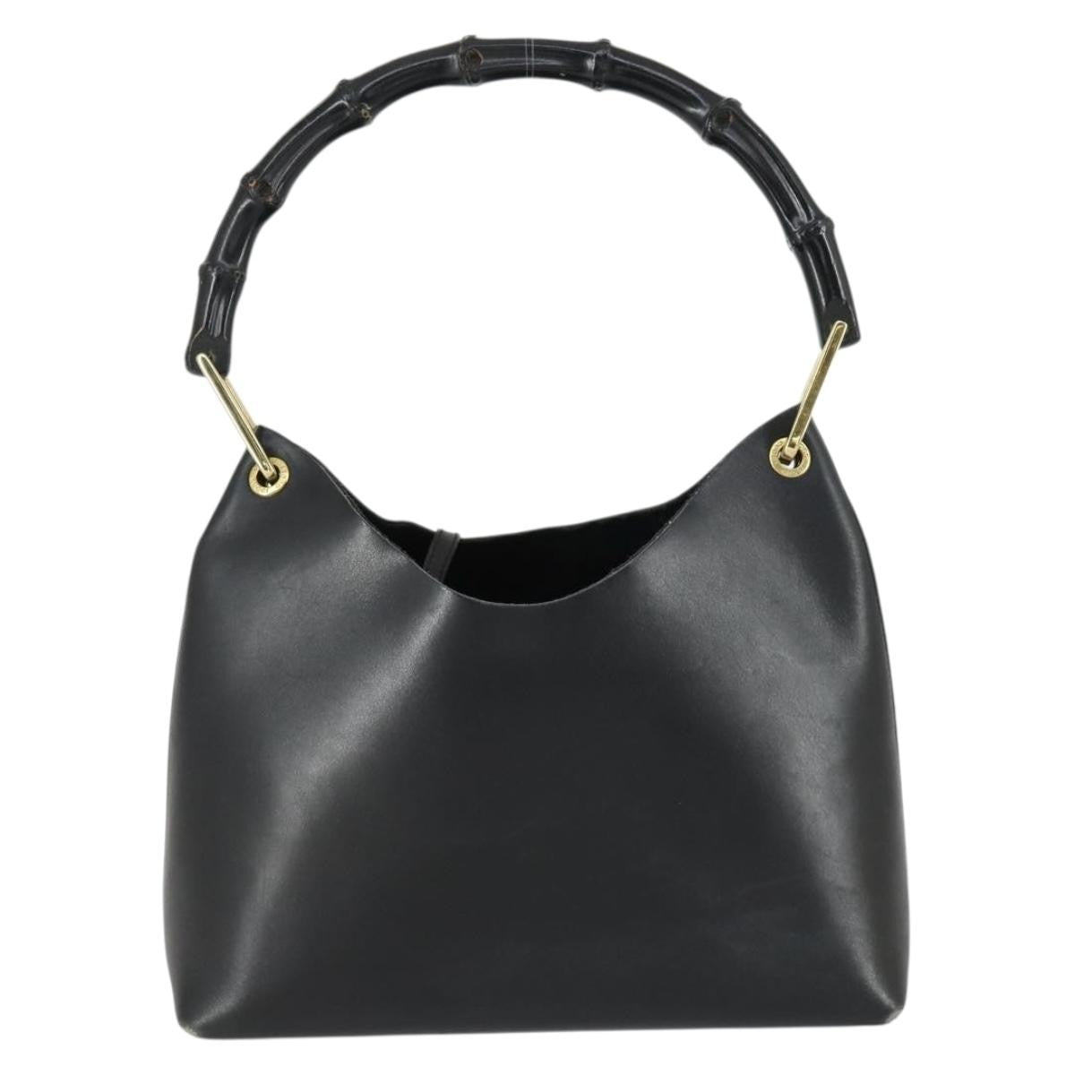 Gucci GUCCI Bamboo Shoulder Bag Leather Black Gold 001 1998 1883 Authentic 161727