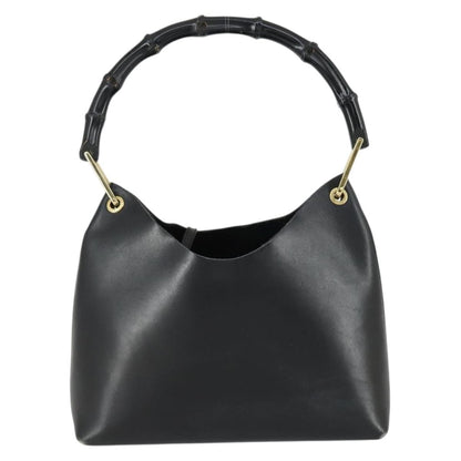 Gucci GUCCI Bamboo Shoulder Bag Leather Black Gold 001 1998 1883 Authentic 161727