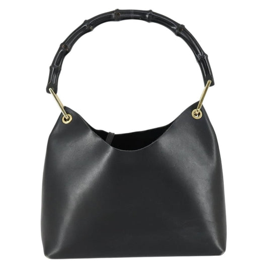 Gucci GUCCI Bamboo Shoulder Bag Leather Black Gold 001 1998 1883 Authentic 161727