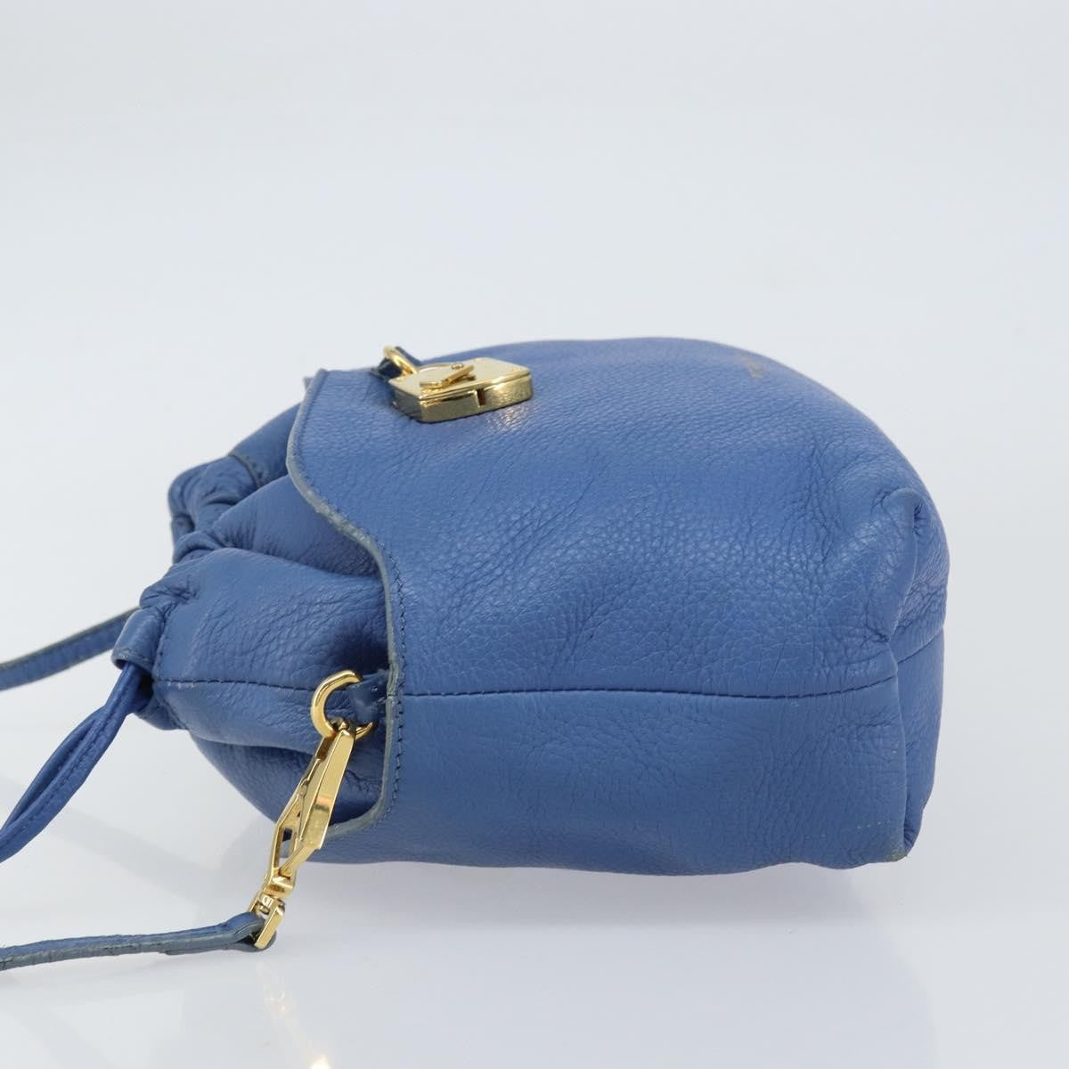 Burberry BURBERRY Shoulder Bag Leather Blue Gold Authentic 157793