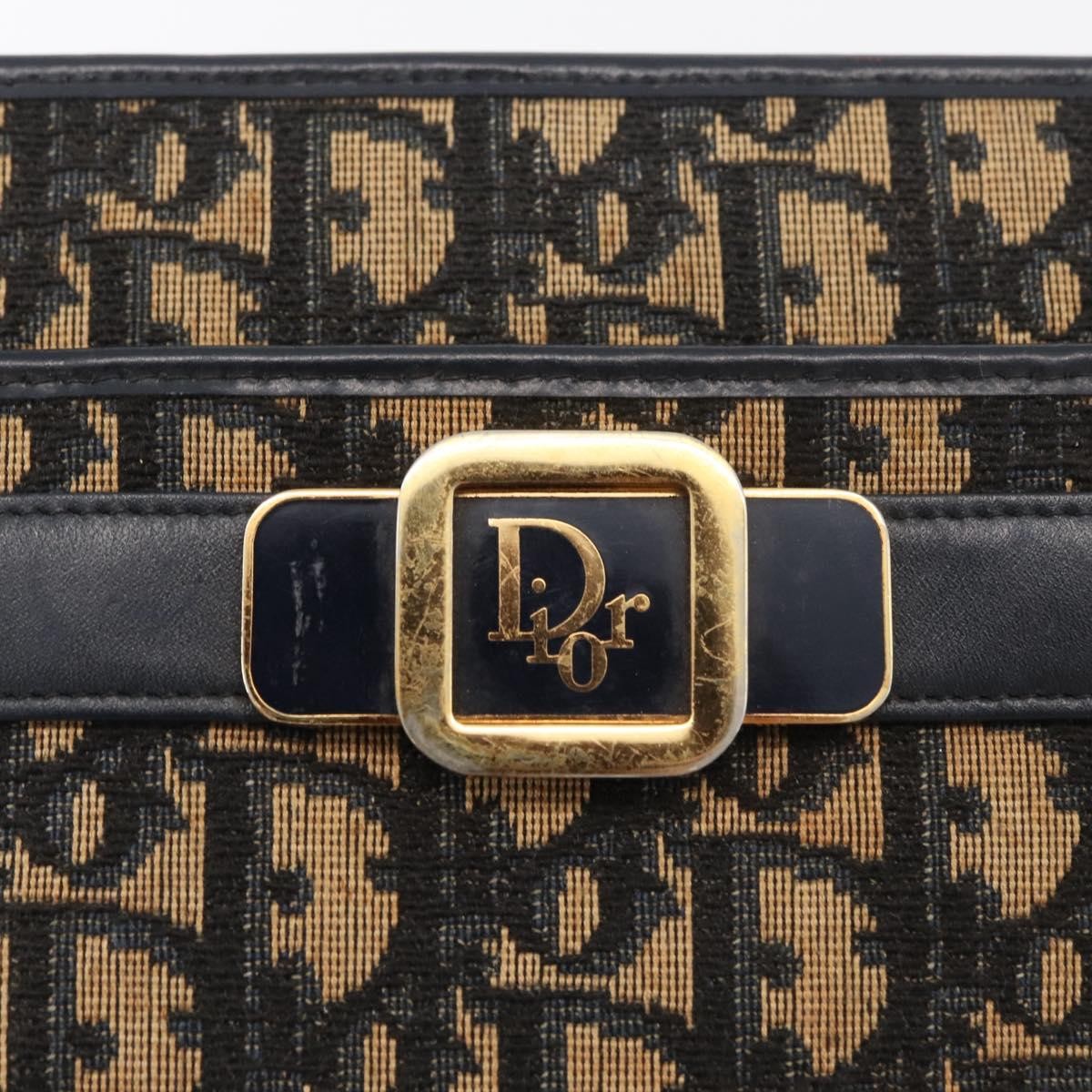 Dior Christian Dior Trotter Canvas Shoulder Bag Navy Gold Authentic 181395