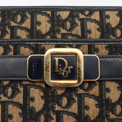 Dior Christian Dior Trotter Canvas Shoulder Bag Navy Gold Authentic 181395