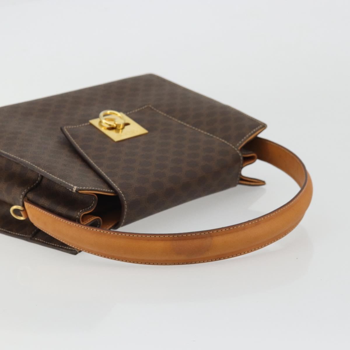 Celine CELINE Macadam Canvas Hand Bag PVC Leather Brown Gold Authentic YKZ1290