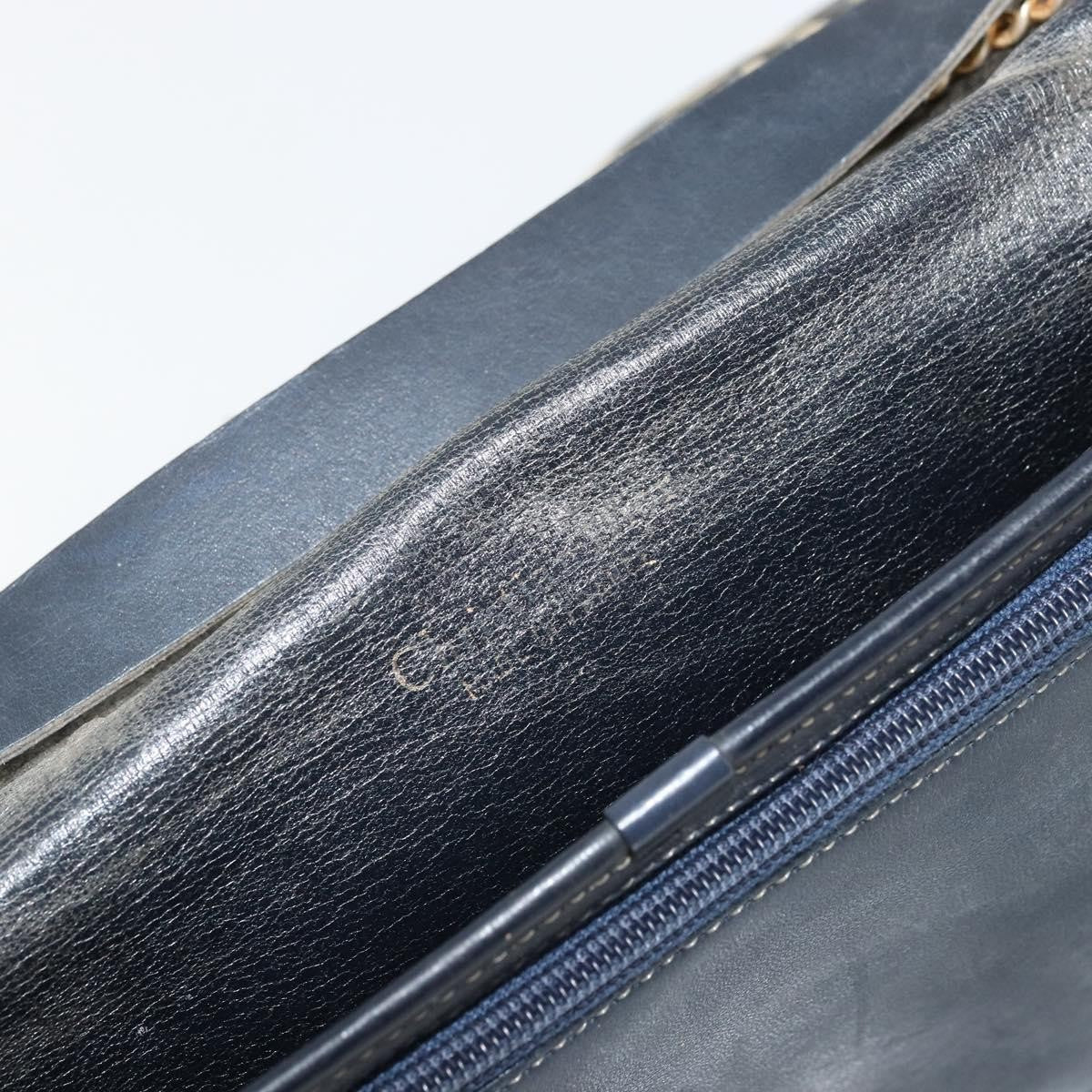 Dior Christian Dior Trotter Canvas Chain Shoulder Bag Navy Gold Authentic fm5340