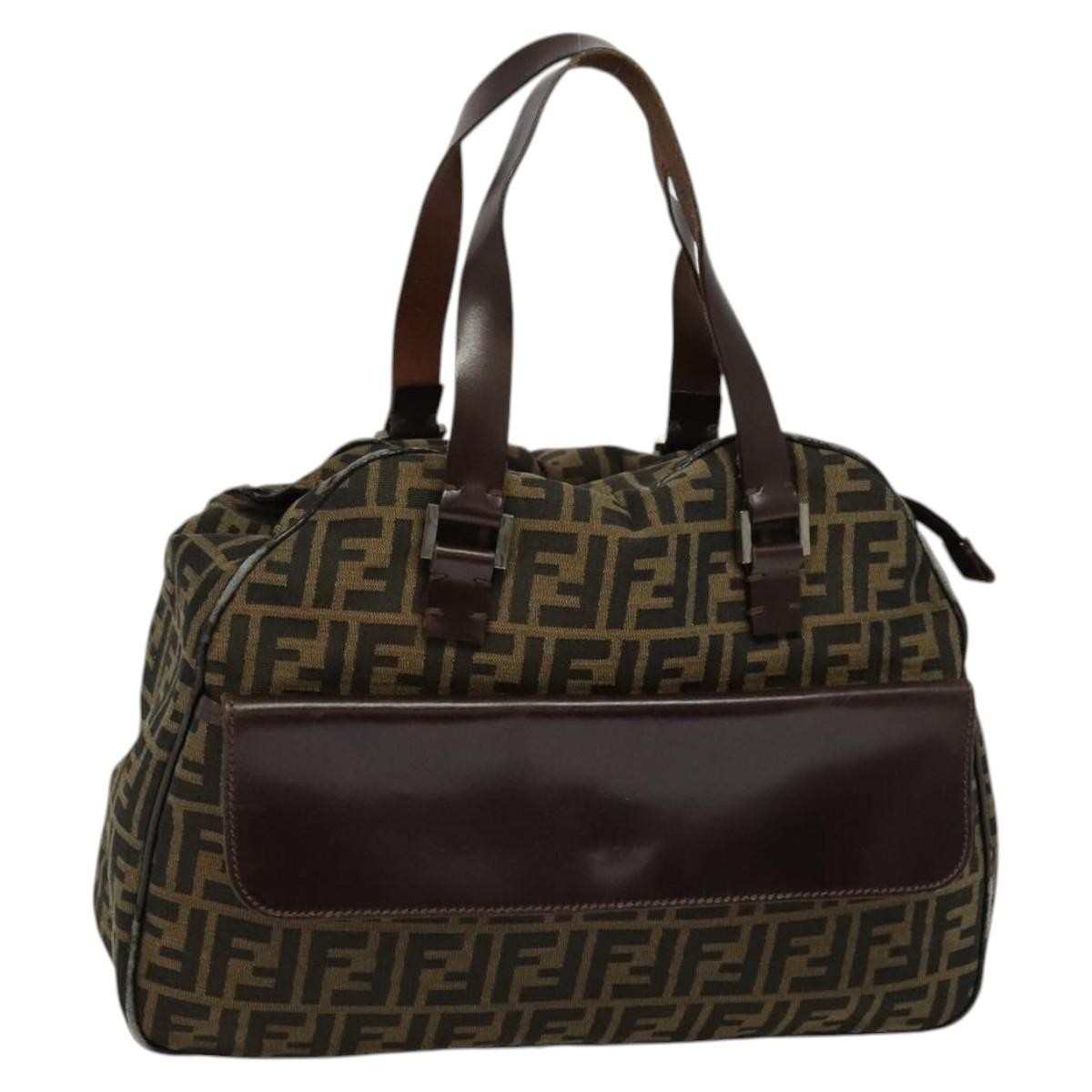 Fendi FENDI Zucca Canvas Hand Bag Black Brown Authentic ar13658
