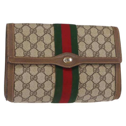 Gucci GUCCI GG Supreme Web Sherry Line Clutch Bag PVC Beige Gold 89 01 006 Authentic 155387