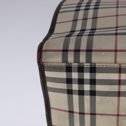 Burberry BURBERRY Nova Check Hand Bag Canvas Leather Beige Brown Silver Authentic 112330