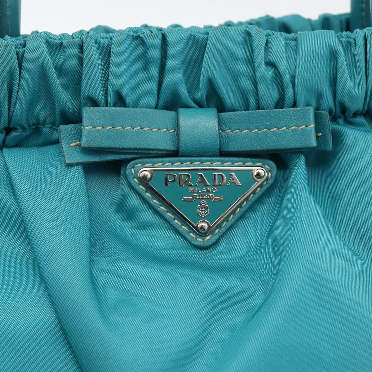 Prada PRADA Hand Bag Nylon 2way Turquoise Blue Silver Authentic gh1880A