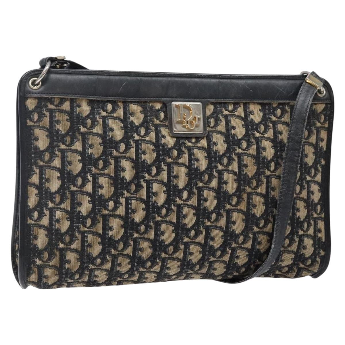 Dior Christian Dior Trotter Canvas Shoulder Bag Navy Gold Authentic 141525