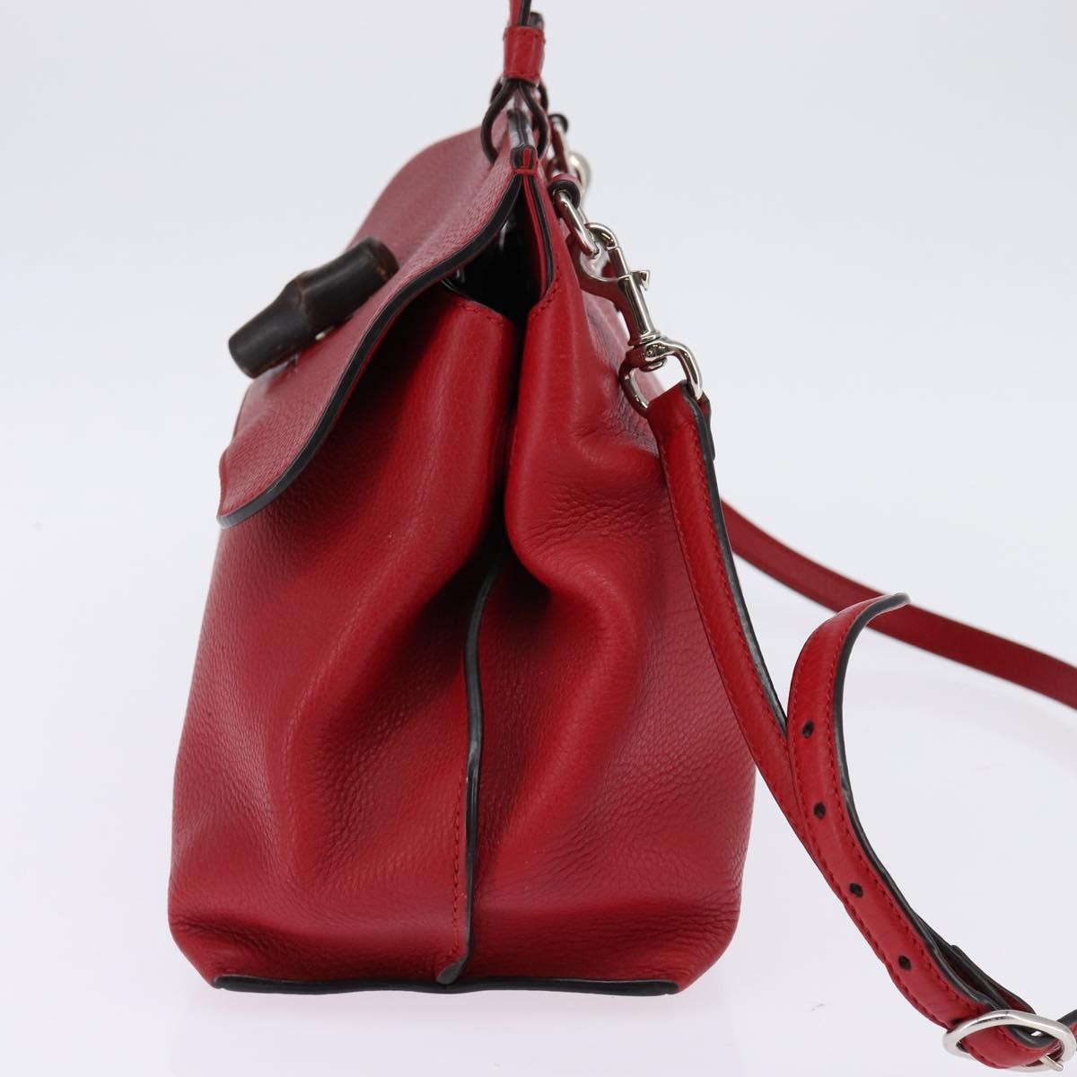 Gucci GUCCI Bamboo Daily Hand Bag Leather 2way Red Silver 392013 Authentic BA6241