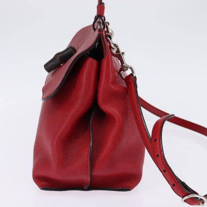 Gucci GUCCI Bamboo Daily Hand Bag Leather 2way Red Silver 392013 Authentic BA6241