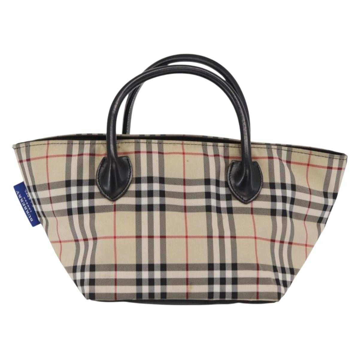 Burberry BURBERRY Nova Check Blue Label Hand Bag Nylon Beige Silver Authentic 169408