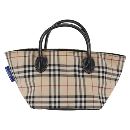 Burberry BURBERRY Nova Check Blue Label Hand Bag Nylon Beige Silver Authentic 169408