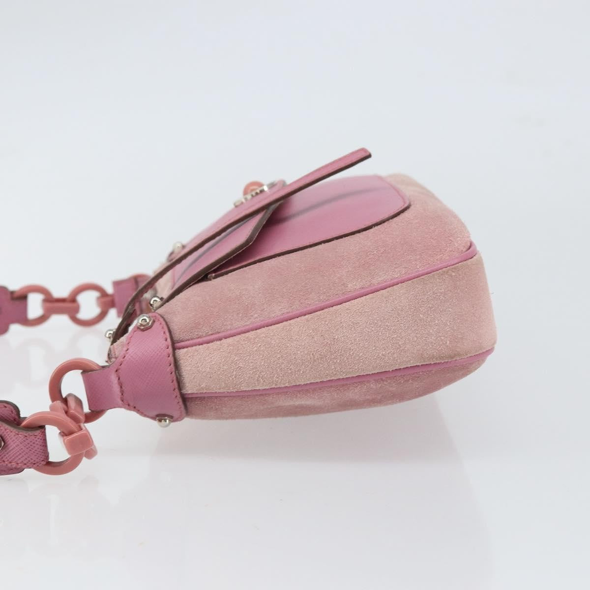 Salvatore Ferragamo Salvatore Ferragamo Gancini Shoulder Bag Suede Pink Silver Authentic 166453