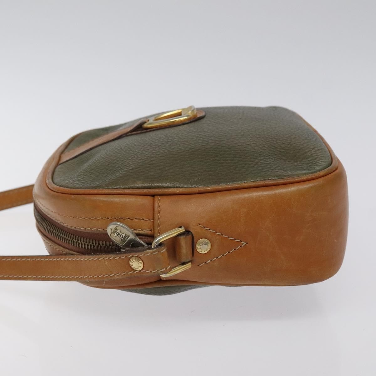 Celine CELINE Shoulder Bag Leather Khaki Gold Authentic bs25384