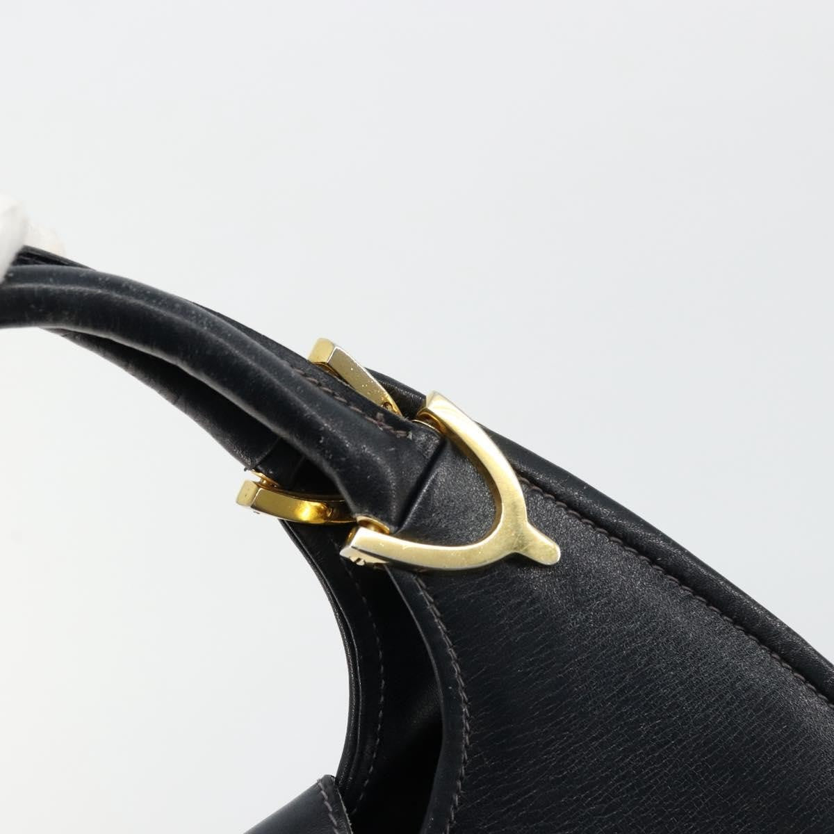 Gucci GUCCI Hand Bag Leather Navy Gold Authentic 177664