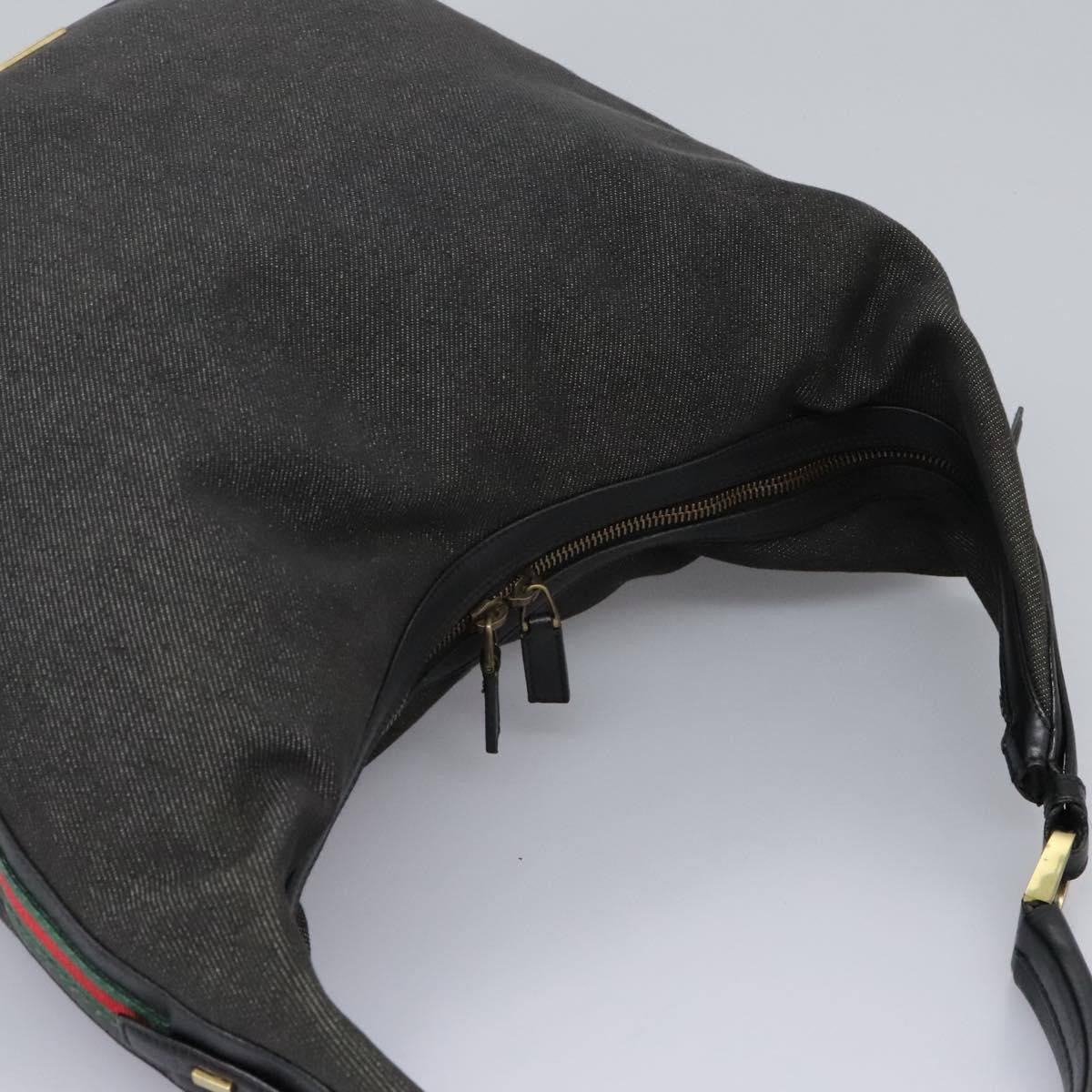 Gucci GUCCI Web Sherry Line Shoulder Bag Denim Black Red Green 73884 Authentic am8160