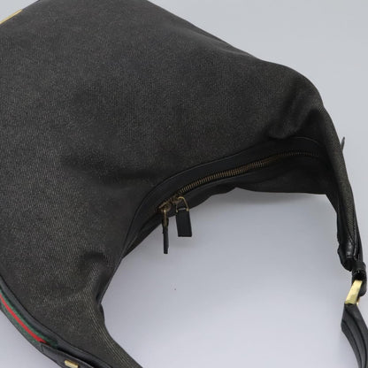 Gucci GUCCI Web Sherry Line Shoulder Bag Denim Black Red Green 73884 Authentic am8160