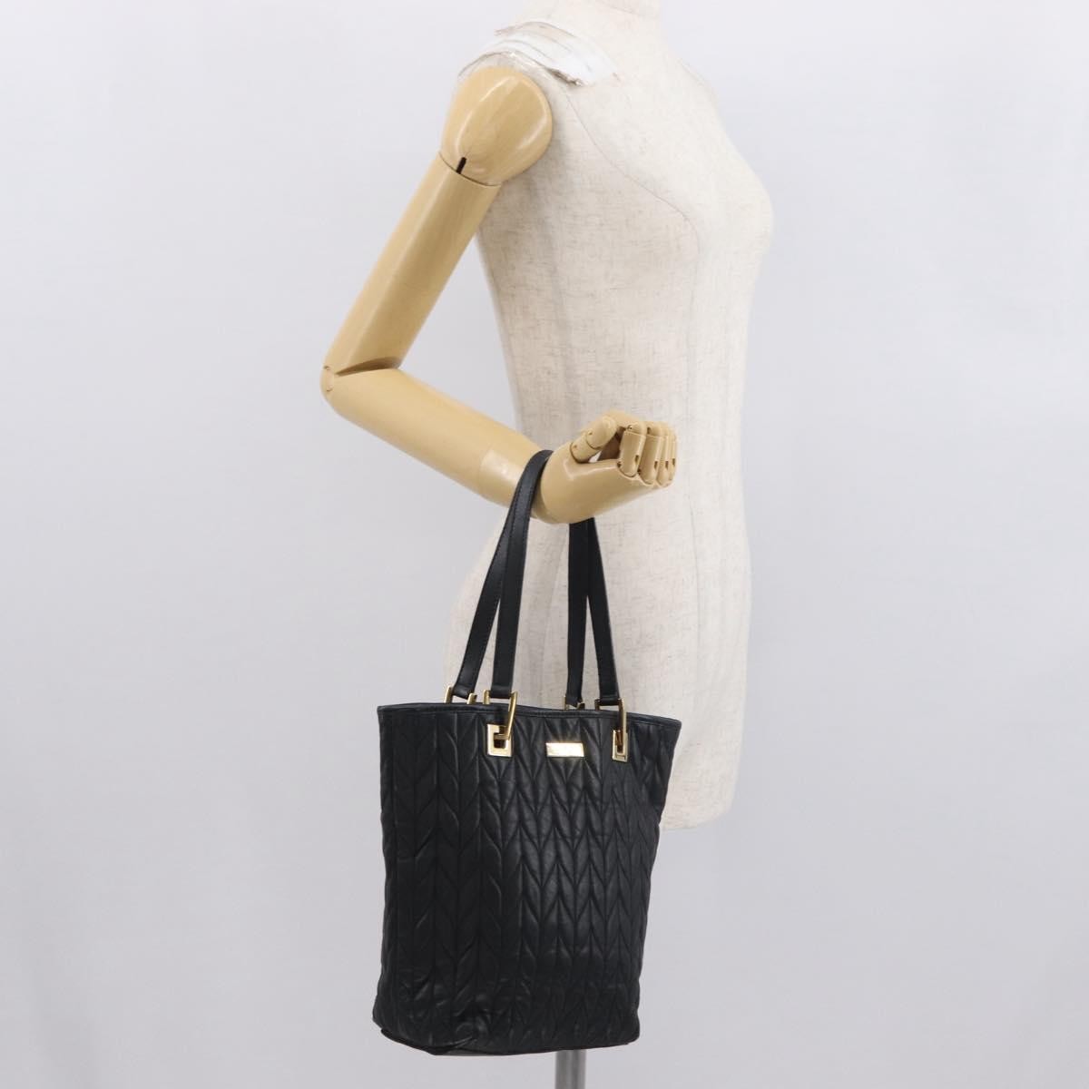 Gucci GUCCI Tote Bag Leather Black Gold 002 1099 Authentic 166099